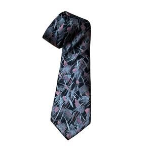 International Passport Black Grey and Pink Abstract Silk Wide Tie
